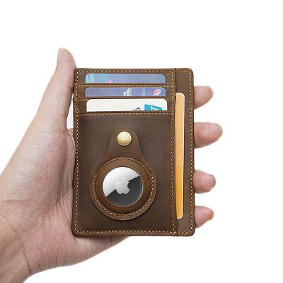 China RFID TIDING New Arrive OEM RFID Blocking Front Pocket Airtag Wallet Holder Slim Genuine Leather Money Clip Crazy Horse For Men for sale