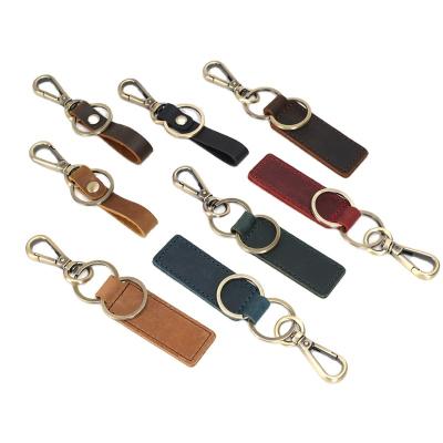 China TIDING Men's OEM Vintage Custom Engrave Logo Luxury Cowhide Pain Blank Carabiner Premium Genuine Leather Key Chain for sale