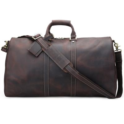 China ENGLAND STYLE TIDING Mens Retro Full Grain Cowhide Leather Weekend Duffel Shoulder Bag Travel Carry On Bag for sale