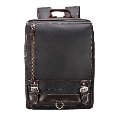 China 2022 Newest Retro Crazy Horse Day Anti-theft Handmade Leather Backpack Genuine Leather 15.6 Inch Laptop Backpack Men for sale