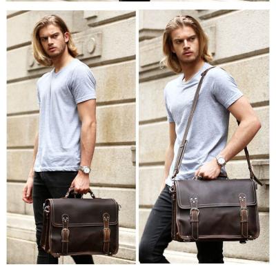 China Hot Selling Genuine Leather Convertible Multifunctional Messenger Bag For Man 15.6 Inch High Quality Retro Tiding Cowhide Briefcase Work Bag for sale