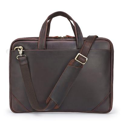 China Custom Genuine Leather Genuine Leather Messenger Bag Laptop Handbag OEM Logo Office Men Brown Vintage Briefcase TIDING for sale