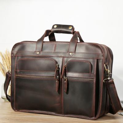 China TIDING High Quality Hot Selling Crazy Horse Vintage Large Capacity Retro Laptop Briefcase Bag Men Messenger Light Brown Leather for sale