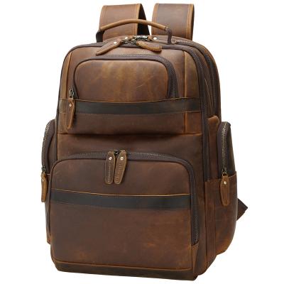 China Large Capacity Cowhide Genuine Leather Backpack Travel Bags Retro Logo 15.6 Inch Laptop Waterproof Custom Backpack Men for sale