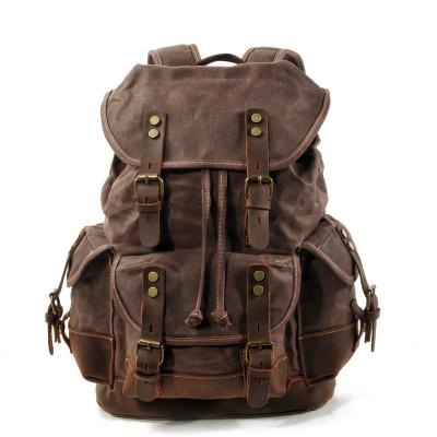 China Waterproof Heavy Duty Vintage Brown Waxed Canvas School Backpack Men Leather Laptop Bag Custom Rucksack Bag for sale