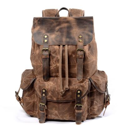 China TIDING British Vintage Style Waterproof Popular Vintage Canvas Rucksack Waterproof Waxed Outdoor Unisex Hike Bag for sale