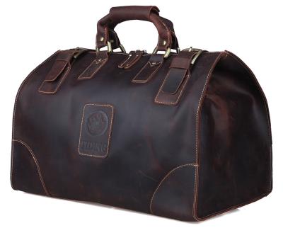 China Vintage TIDING Large Capacity Leisure Crazy Horse Leather Shoulder Bag Overnight Bag Men Travel Duffel Bag for sale