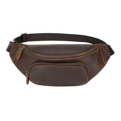 China TIDING Dropshipping Vintage Brown Fanny Pack Bag Crazy Horse Waist Belt Anti-theft Custom Leather Bag for sale