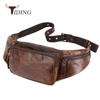 China Water Proof Drop Shipping OEM Men Oil Wax Bumbag Waterproof Genuine Leather Belt Fanny Pack Waist Bag for sale