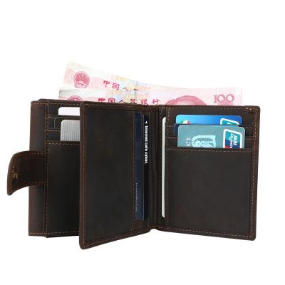 China Custom Vintage Logo Handmade Bifold Leather Wallets Good Quality Anti Theft Real Leather Wallets With Coin Pocket for sale