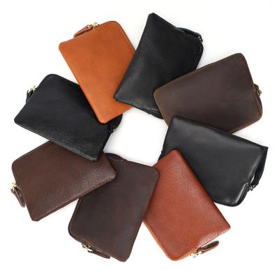 China Vintage Free Sample Stylish Minimalist Cowhide Genuine Leather Small Zipper Wallet Coin Purse Pouch Bag for sale