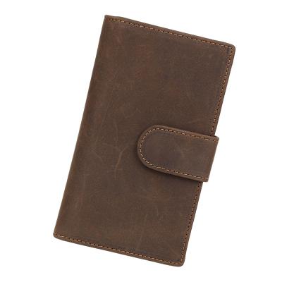 China Vintage Custom Mens Brown Crazy Horse Cases Anti Theft Leather Long Travel Wallet for sale