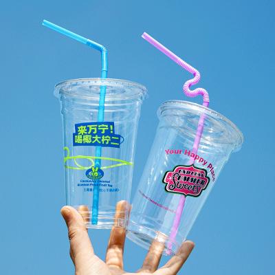 China Food Grade Material Clear Plastic Disposable Plastic Cups For Iced Coffee Bubble Boba Milk Tea Smoothie With Flat Lids Or Dome Lids Custom Logo for sale