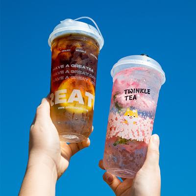 China Food Grade Material Eco friendly U-shaped  juice cup plastic milk tea drink cup  Bubble Tea Cup with Lids for sale