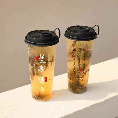 China Food Grade Material custom logo  20oz 24oz plastic cups with lids and straws boba tea cup Bubble tea cup for sale