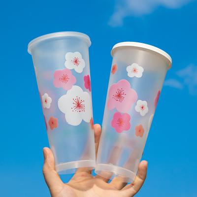 China Food Grade Material Plastic Bubble Boba Milk Tea Cup with Lid Transparent Thick Smoothie PP Disposable Custom Logo 16oz 500ml 700ml Beverage for sale