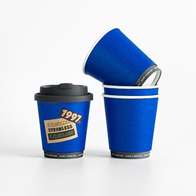 China Recyclable Factory supply   8oz 12oz custom logo all black hot coffee carton paper cup with PS lid for sale