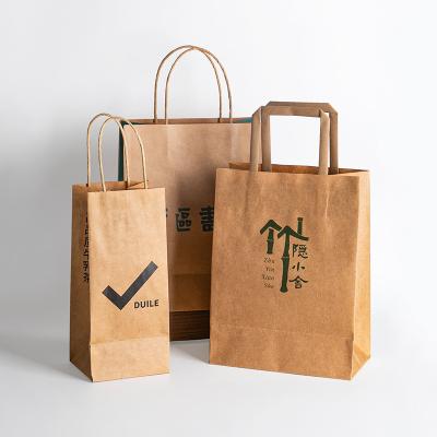 China Disposable Paper Bag Recycled Brown Kraft Paper Bags With Handle  Custom Kraft Paper Shopping Bag With Your Logo for sale