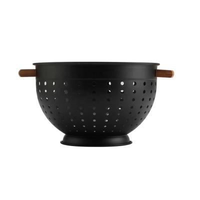 China Morden 5QT Matte Coated Metal Colander With Bamboo Handle for sale