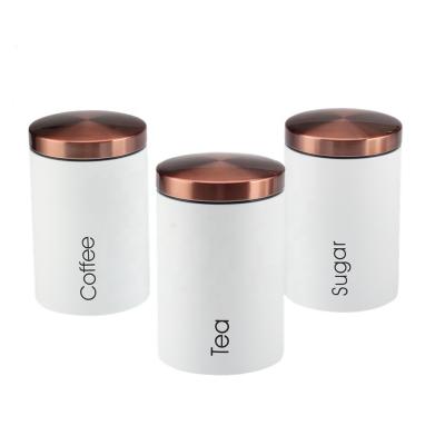 China Freshness Preservation Set 3 Tea Coffee Sugar Canisters Jar Stainless Steel Storage Tin for sale