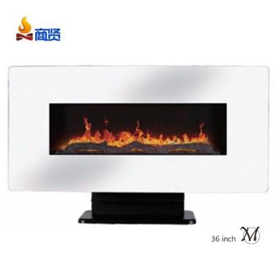 China Wall Mounted Sun 36 Inch Flat Front White Stainless Frame with Electric Log, Pebble, Crystal and Remote Wall Mounted Fireplace for sale