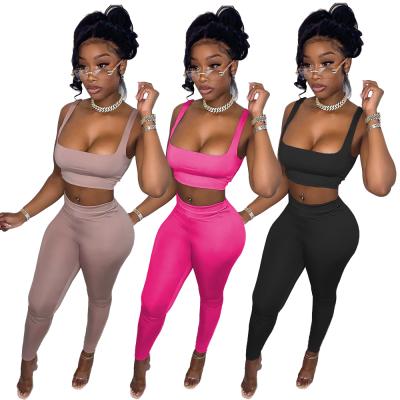 China Custom Breathable Logo Women Summer Sleeveless Tank Tops Long Pants Fashion Soild Color Slim Skinny Two Piece Sets Clothes Fit 2Pc To Outwear for sale