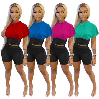 China QUICK DRY summer direct sales shape waist color sports suit casual shorts two-piece suit for sale