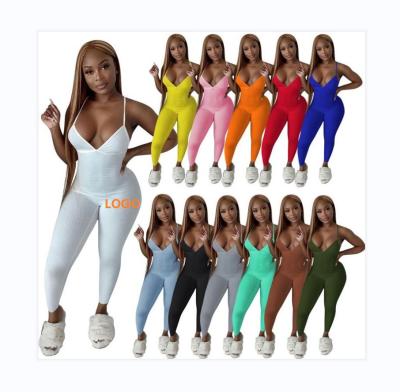 China 2021 summer QUICK DRY v neck backless overalls v neck overalls womensolid color women 1 piece overalls for sale