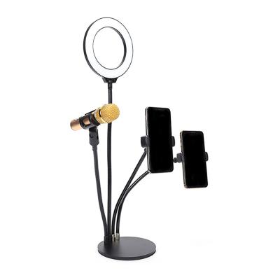 China Adjustable shine 360 ​​Â ° Phone Holder Stand Four Bracket Microphone Holder Rotation Around Low Bleach LED Ring Light Selfie Sufficiency Light for sale