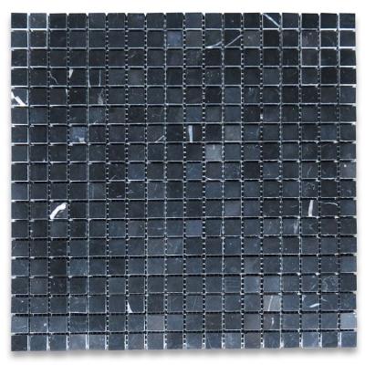 China Parquet Nero Marquina Black Marble Square Mosaic Tile Small Pixel Polished for sale