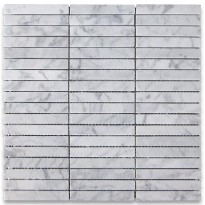 China Parquet Carrara White Rectangular Stacked Marble Mosaic Slab Honed Italy Strip Marble for sale