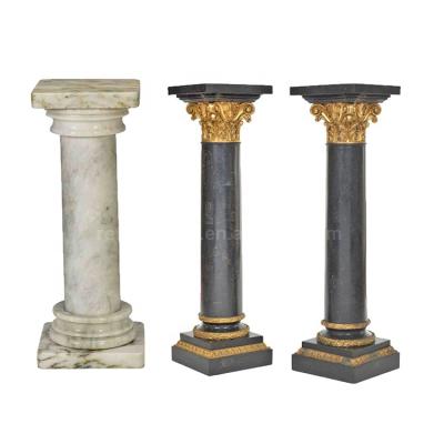 China Solid Carved Collins Beige Marble Roman Style Column Pillars for sale