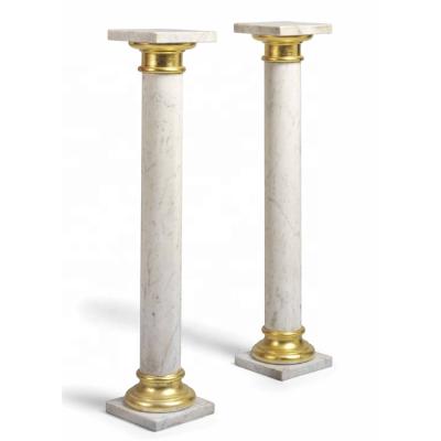 China Modern decorative white marble stone pillar, gold marble stone column for sale