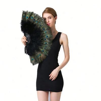 China Horng Shya PF-16/21E Factory Direct Sales Premium Handmade Hot Manufacturer 15 x 27inch Large Hand Peacock Feather Fan Feathers for sale