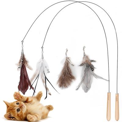 China 2020 Viable Funny Cat Toys Cat Stick Pet Supplies Pet Feather Magic Wand Game Cat Stick Wood Fishing Rod for sale