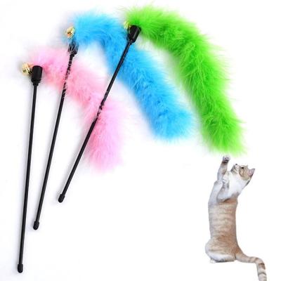 China Viable Wholesale Funny Pet Toys Puzzle Feather Stick Cat Teaser Wand For Cats Plastic Game Interactive Toys for sale