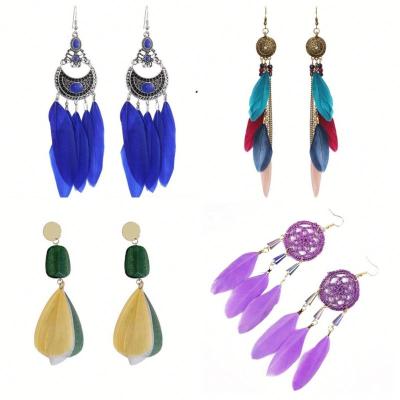 China BOHEMIA hot sales wholesale for women fashion peacock feather pearl earrings for sale