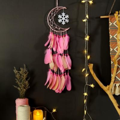 China Wholesale China Traditional Dreamy Moon Feather Decoration Hanging Dream Catcher And Snow Design Catcher For Christmas for sale