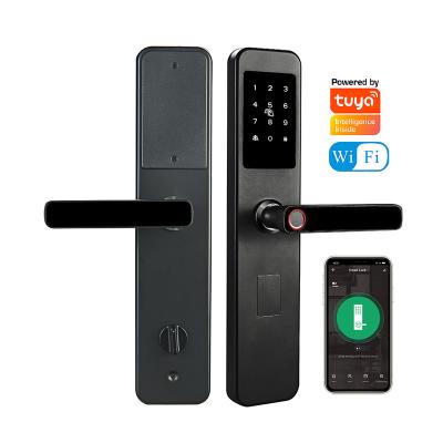 China Waterproof Aluminum Biometric Fingerprint Door Handle Fingerprint Door Handle Tuya APP Tuya WIFI Smart Lock Home Office Hotel Apartments Lock for sale