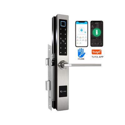 China Home Office Hotel TTLock Tuya WiFi APP Smart Waterproof Locks Aluminum Sliding Door Digital Code Fingerprint Glass Electric Door Lock for sale