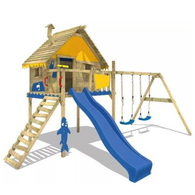 China Good Quality Kindergarten Kids Wooden Playhouse With Slide Manufacturer Supply Wooden Swing And Slide Outdoor Garden Wooden Playground for sale