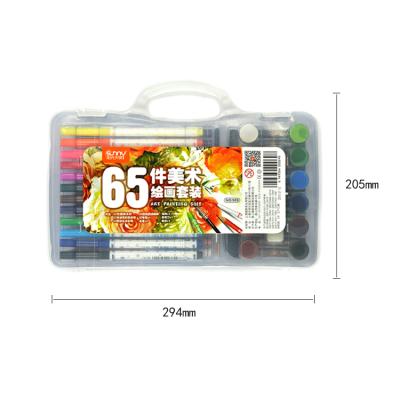 China Multifunctional Art Set Double Layer PP Coloring Drawing Box Art Set Coloring Set 65PCS for sale