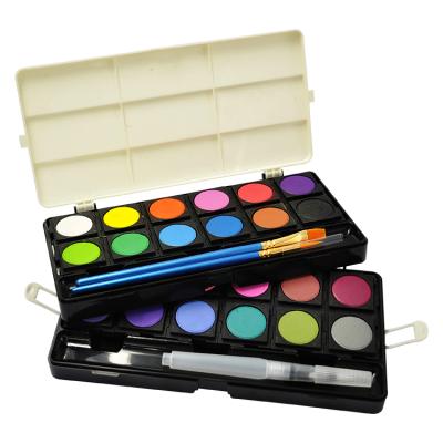 China Solid Colors 3+ 24 Colors Water Color Set Watercolor Paint with 2 Brushes for sale