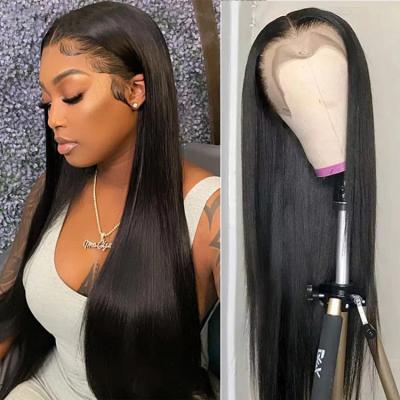 China Hot Selling 100% Straight Body Wave Human Hair Lace Front Wigs 100% Straight Wigs For Black Women Ready To Ship 4c Hairline Baby Hair for sale