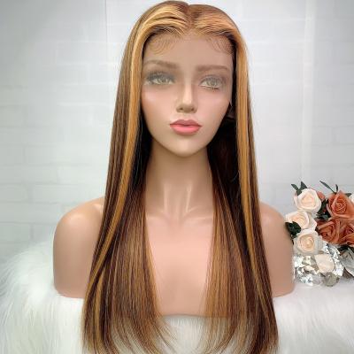 China HD Straight Transparent Frontal Wig Highlight Color Straight Human Hair Lace Front Wig Virgin Brazilian Hair Highlight Wig for sale