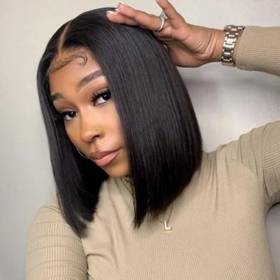 China Wholesale Glueless Brazilian Hd Short Lace Front Wigs 100% Virgin Hair Bob Wigs Straight Virgin Hair Lace Band Wigs For Black Women for sale