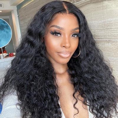 China Water Wave 180% Density Black Wigs Long Water Wave Hair Transparent 100% Swiss Full Lace Wig For Black Women for sale