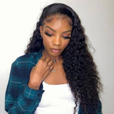 China Brazilian Water Wave Deep Wave Lace Front Wig For Black Women Real Cuticle Aligned Deep Curly Hair Extension Lace Wig for sale