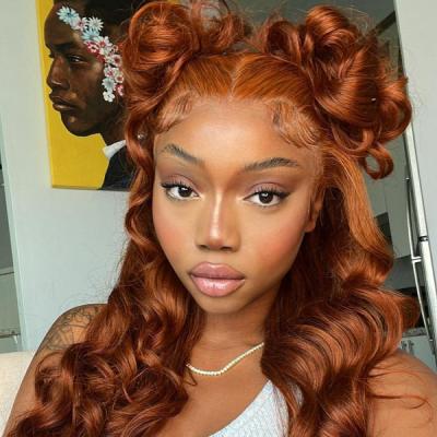 China Hot Selling Transparent Swiss Lace Front Wig Straight Body Wave Copper Color Hair Lace Frontal Wig For Black Women for sale