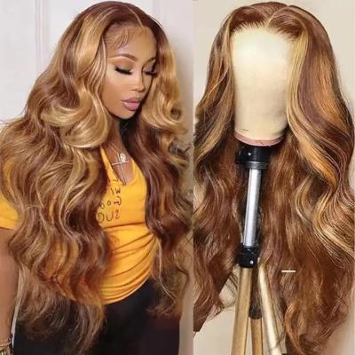 China Honey Blonde Lace Front Wig #27 Body Wave Ombre Hair Wigs Transparent Swiss Lace Frontal Wig For Black Women for sale